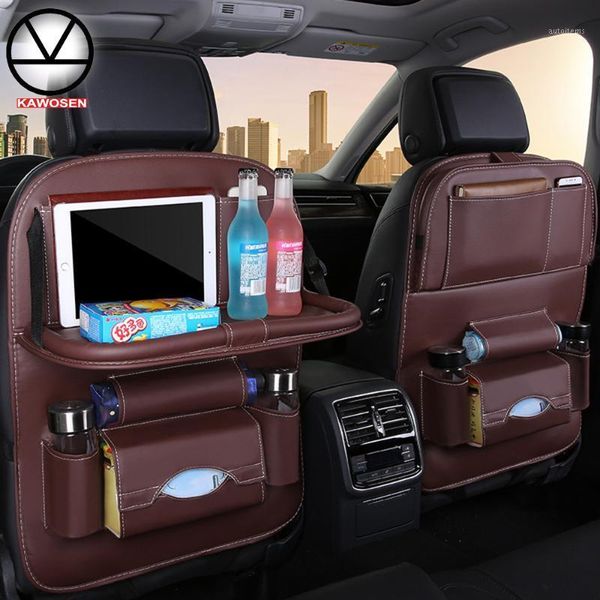 

kawosen car seat back bag folding table organizer pad drink chair storage pocket box travel pu leather stowing tidying sbcb071