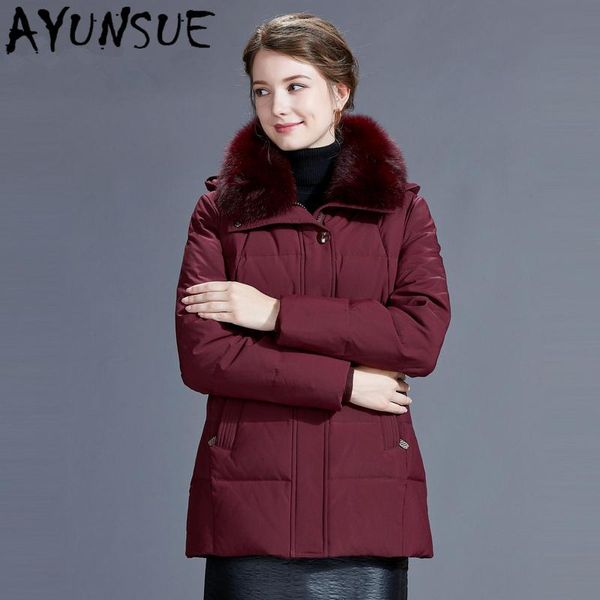 

ayunsue women's winter down jacket natural fur collar parkas woman white duck down jackets female long coats chaqueta y902, Black