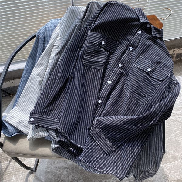 

kebai white cotton ready to wear washing process work clothes striped men 2020 new shirt