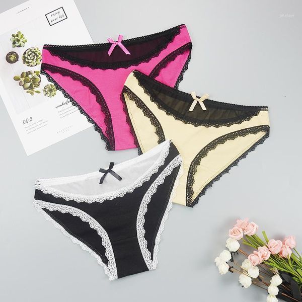 

3pcs/lots women panties intimates underwear cotton briefs lace low-rise panty ladies shorts clearance underpants1, Black;pink