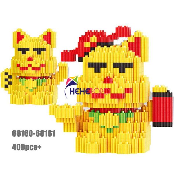 

400pcs 68180 68181 small lucky cat block easy assemble middle building block model diy connection bricks classic education toy bbywyl