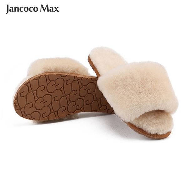 

new arrival winter warm slides sheepskin sliders women's real wool fur slippers home indoor winter shoes s6038 y201026, Black