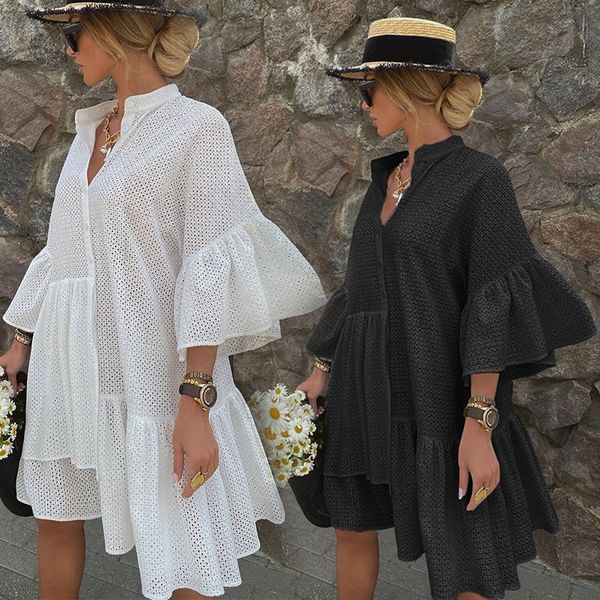 

ziekp 2020 's style solid collar irregular large straight dress fc992 2020 summer new summer women's style new women solid collar, Black;gray