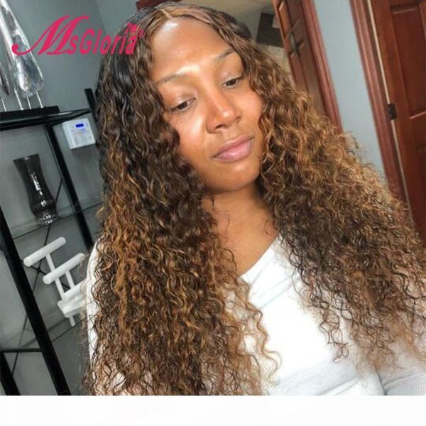 

150% part lace front wig human hair wigs for black women curly highlight color brazilian remy hair pre plucked with baby, Black;brown