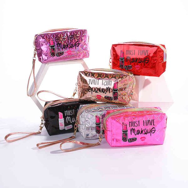 

cosmetic bags makeup cases 2021 laser bag pu waterproof lipstick printing handbag