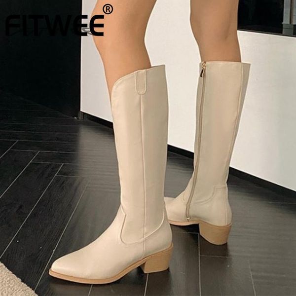 

fitwee размер 31-44 женщин длинных сапог острого носа zipper зима женщины колено высокие сапоги мода прохладный обувь женщина обувь, Black