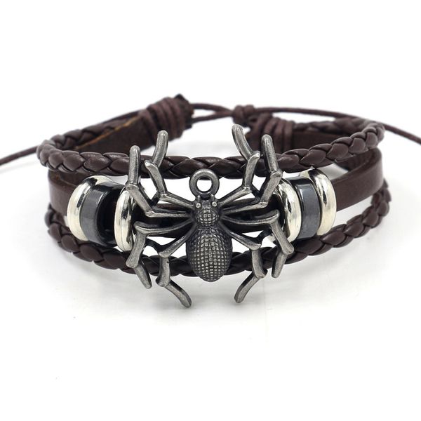 

s2719 europe fashion jewelry retro men's leather bracelet spider cowhide woven beaded bracelets, Golden;silver