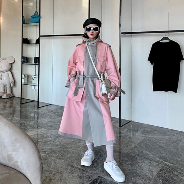 

trench coat for woman 2020 new fashion designer patchwork female loose streetwear chic long windbreaker autumn 1031, Tan;black