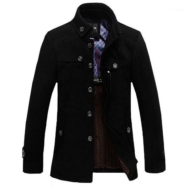 

winter wool jacket men casual thicken stand collar coats casaco masculino palto men's windbreaker overcoats woolen trench coat1, Black