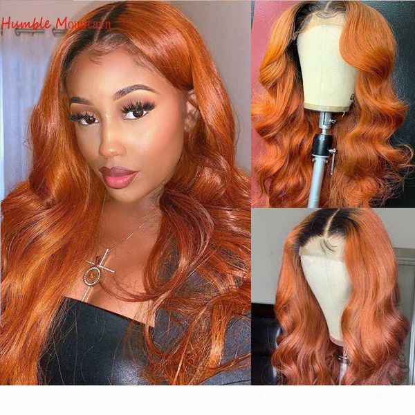 

ombre orange color lace front human hair wig woman natural water wave wlace long 26 inch hairpieces remy hair wigs high density, Black;brown