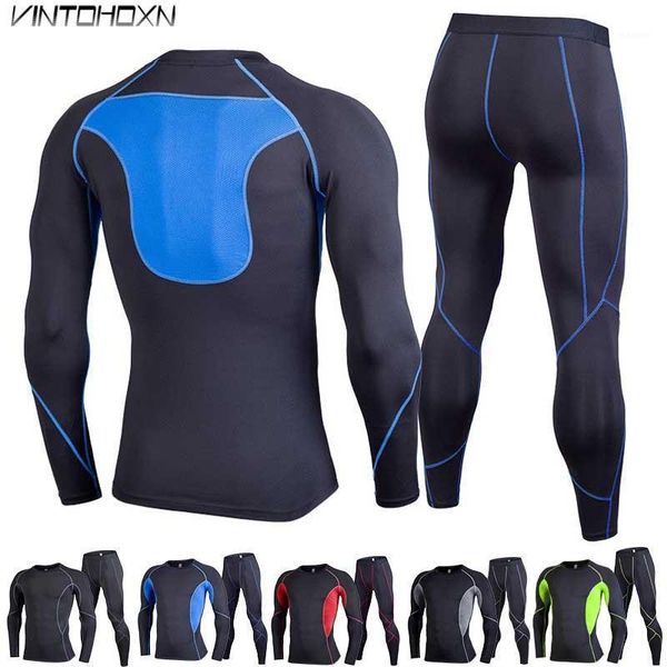 

2 piece men quick dry compression long johns fitness winter gymming male spring sporting runs workout thermal underwear 9049131, Black;white
