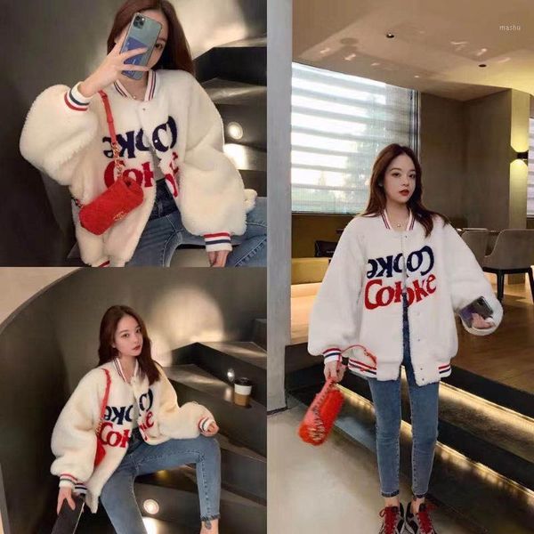 

2020 autumn and winter korean version of the new particle sheep shearing baseball uniform fur one-piece thickened warm jacket wo1, Black