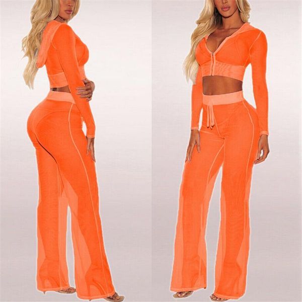 

women's swimwear fashion summer mesh sheer bikini cover up womens long sleeve hooded crop pants clothes set beach up1, White;black