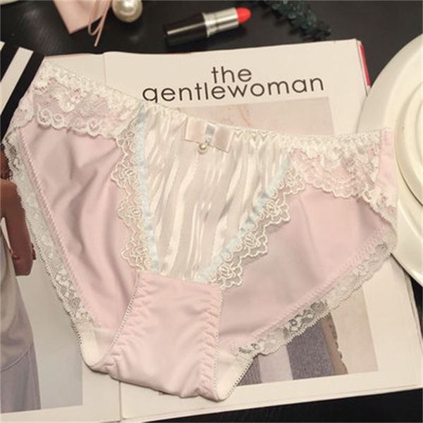 

summer 2021 new elegant day exquisite lace pendant low women's underwear bow cotton briefs fanr, Black;pink