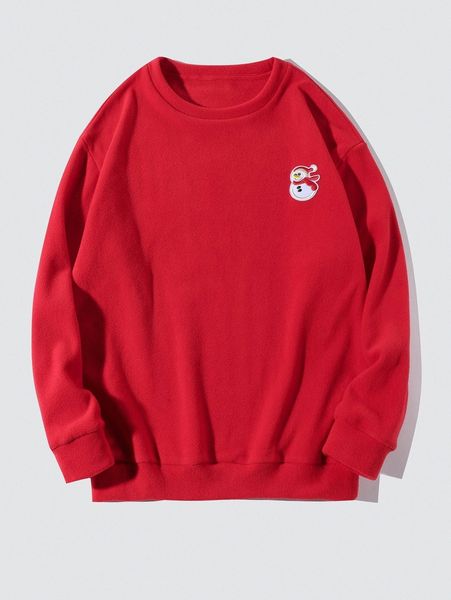 

men christmas patch detail fleece sweatshirt s50i#, Black