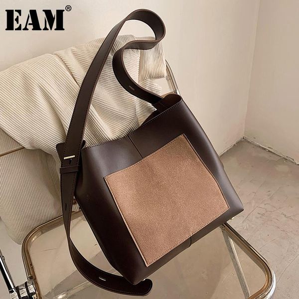 

cross body [eam] women large capacity bucket pu leather flap personality all-match crossbody shoulder bag fashion tide 2021 18a1266