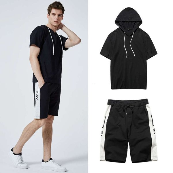 

european hoodie new men's summer set 2020 sportswear joom short sleeve shorts 2pcs, Gray