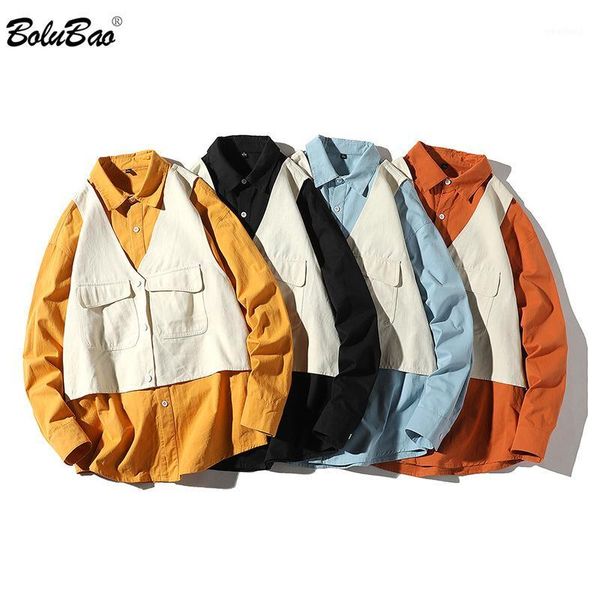 

bolubao brand men fashion shirt spring new men's street trend long sleeve shirt male fake two wild casual shirts 1, White;black