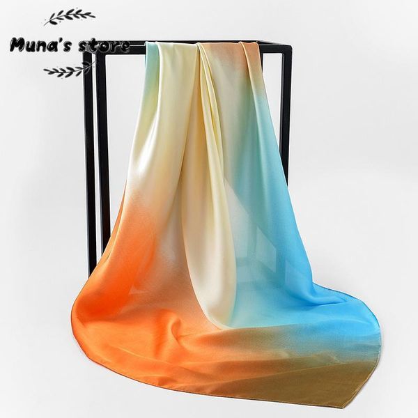

silk scarf women wraps shawls scarves hijabs versatile art gradual splicing color retro stewardess professional business scarf1, Blue;gray