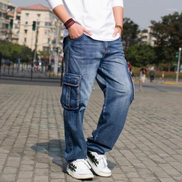 

cool mens fashion loose retro denim jeans pockets trousers street boys hip hop casual baggy pants size 30-461, Blue
