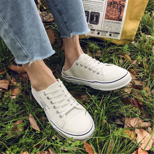 

2021 summer canvas half slippers men's version of the trend of a pedal lazy shoes breathable non-heel baotou men's shoes, Black