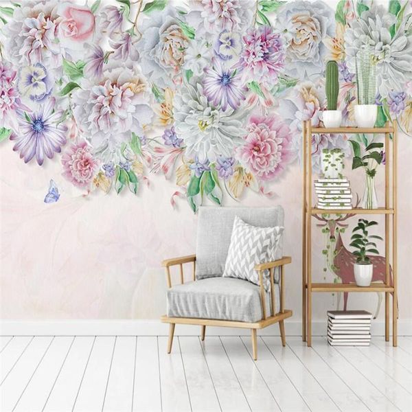 

nordic hand painted watercolor elk floral wallpaper for living room bedroom walls 3d wall papers home decor flower wall murals1