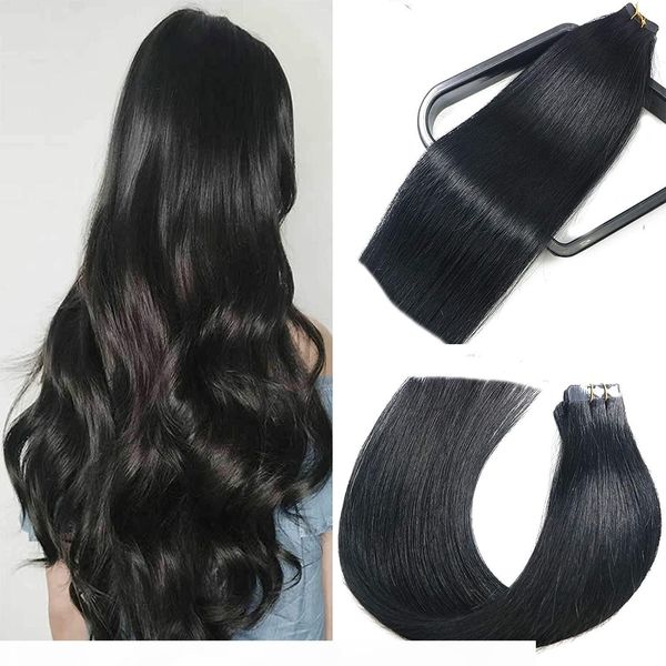 

tape in hair extensions #1 jet black 100% remy human hair extensions silky straight tape ins extensions for fashion women 40 pcs package