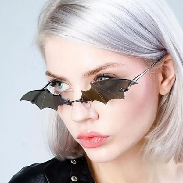 

designer bat sunglasses for women 2020 vintage black shades ladies rimless punk sun glasses female wholesale uv400, White;black