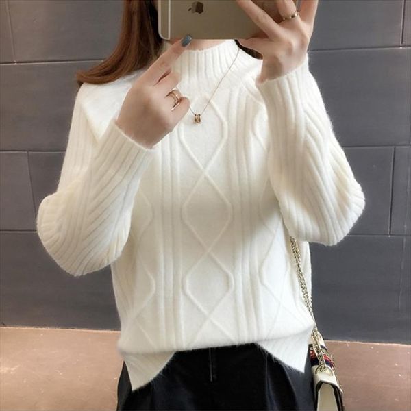 

sweater women autumn winter half turtleneck knitted warm pullover female loose casual solid jumper drop shipping, White;black