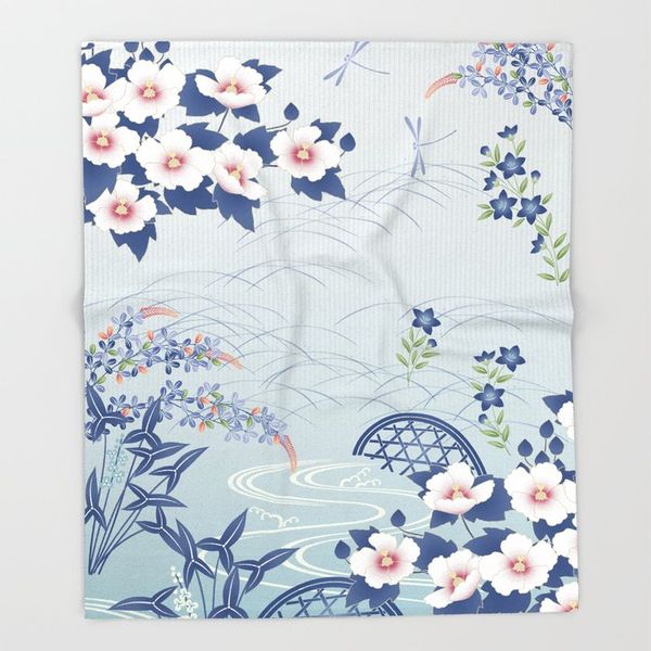 

flower design blankets blue japanese flower garden throw blanket flannel fabric blanket throws sofa 150x200 flower fleece throw