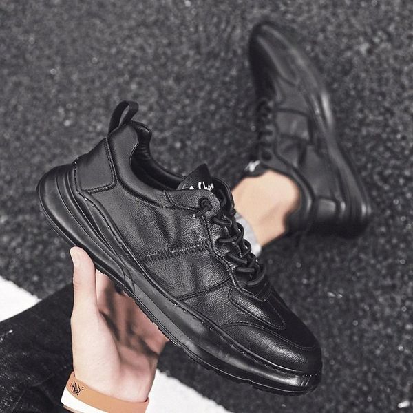 

breathable sneakers men's genuine leather business dress casual shoes male fashion loafers walking footwear tenis feminino s5 #mb02, Black