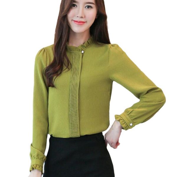 

korean chiffon blouse women shirts long sleeve stand collar office shirt women plus size blouses casual camisas mujer, White