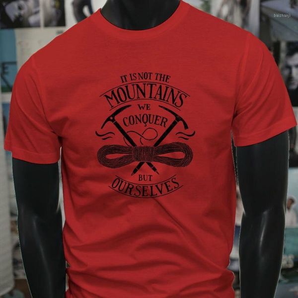 

conquer ourselves adventure mountains travel hike mens red t-shirt1, White;black