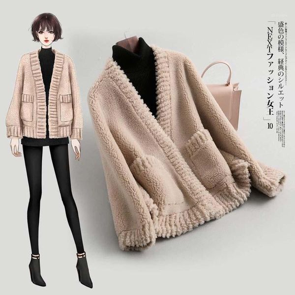

fashion lamb wool autumn and winter jacket ladies jacket fleece fluffy warm short coat coat single-breasted fur particles1, Black