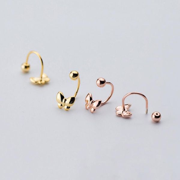 

hoop & huggie real 925 sterling all silver butterfly earring backs funky fashion fine jewelry for women/girls birthday party 2021 gift, Golden;silver