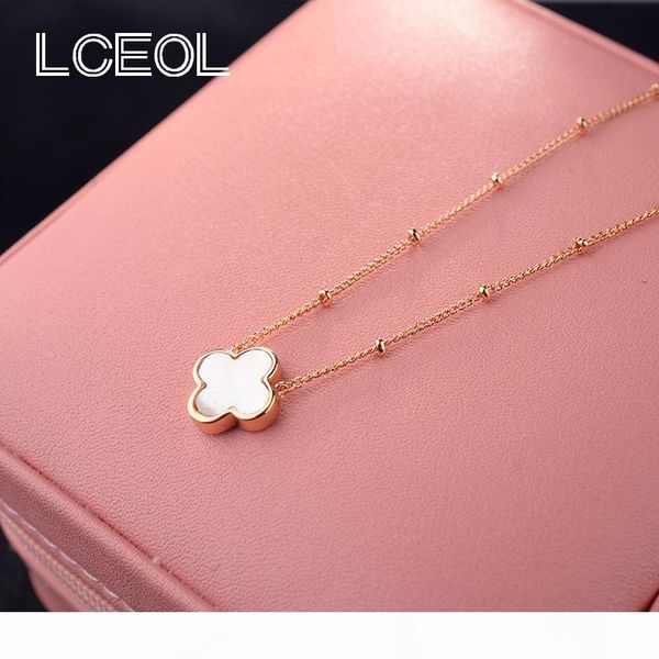

wholesale double faced black+white four leaf clover necklace female rose gold short design pendant chain necklaces birthday gift, Silver