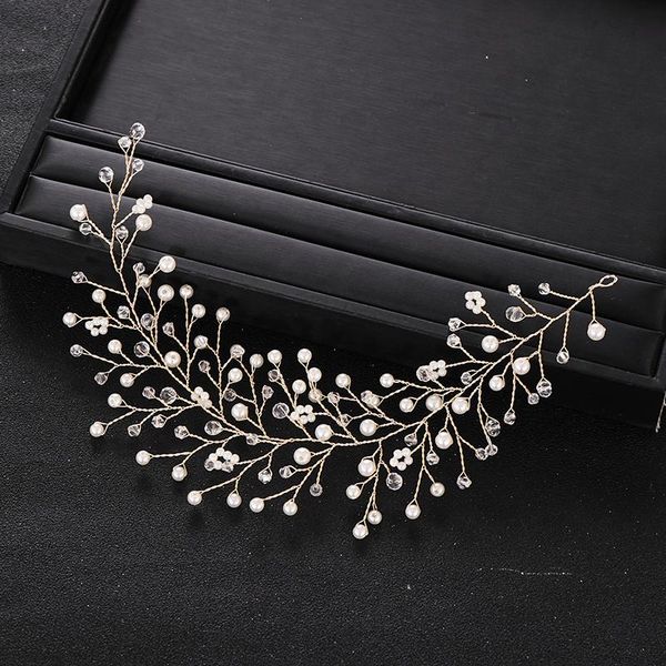 

trendy wedding hair accessories gold headband rhinestone crystal pearl headband bridal headdress handmade queen hair accessories, Golden;silver