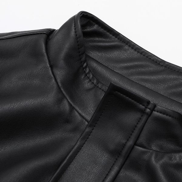 

[ewq] autumn new drawstring strap long sleeve large size fashion women casual up leather coat loose black jacket qj87101 201126, Black;brown