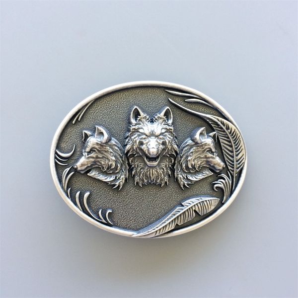 

new vintage silver plated western wolves oval belt buckle, Slivery;black