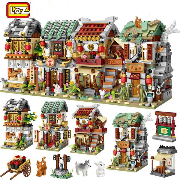 Loz 2266 pcs mini blocos de construção mini rua cidade china rua tradição chinesa arquitetura modelo tijolos educativos crianças brinquedos lj200928