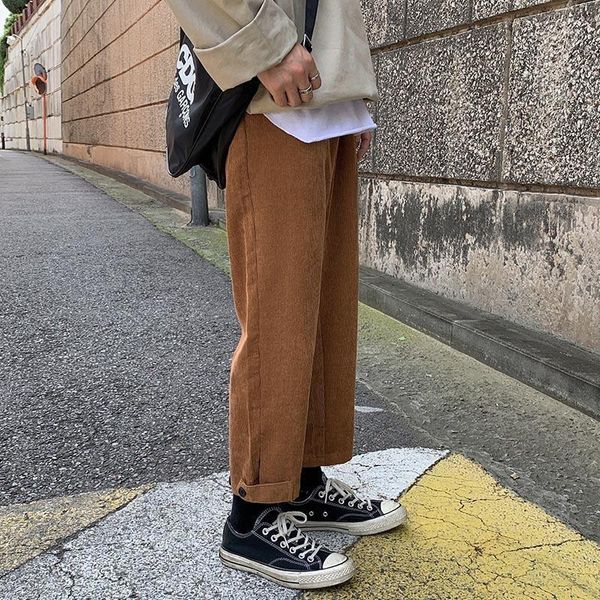 

winter new corduroy pants men's fashion retro solid color casual pants man streetwear wild hip-hop loose straight trousers male1, Black