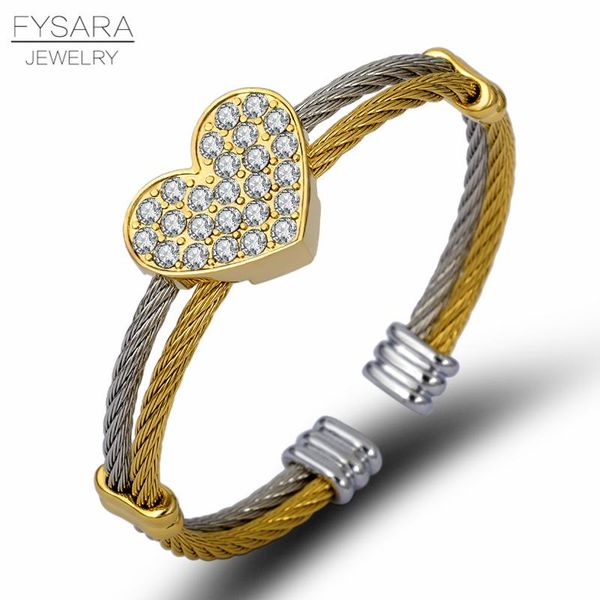 

fysara пара кристаллов сердца браслеты браслеты для женщин любовника ювелирных изделий провода кабеля манжета браслеты satinless стали вален, Black