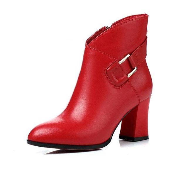 

boots brand red wedding shoes round toe women ankle black stiletto square heels lady party plus big size w0119