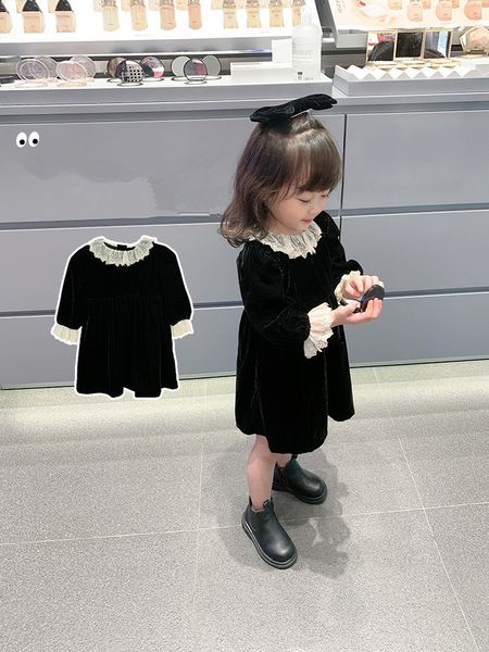 

girls autumn winter pleuche dresses baby girl princess long sleeve lace edge skirts children clothes zez 001, Red;yellow