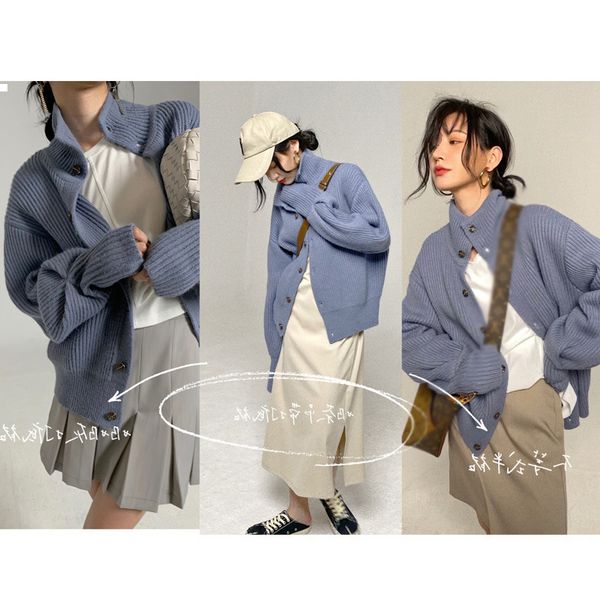 

high 2021 new cardigan neck knitted shirt winter kpop style woman clothes 2plq hp7a, White;black