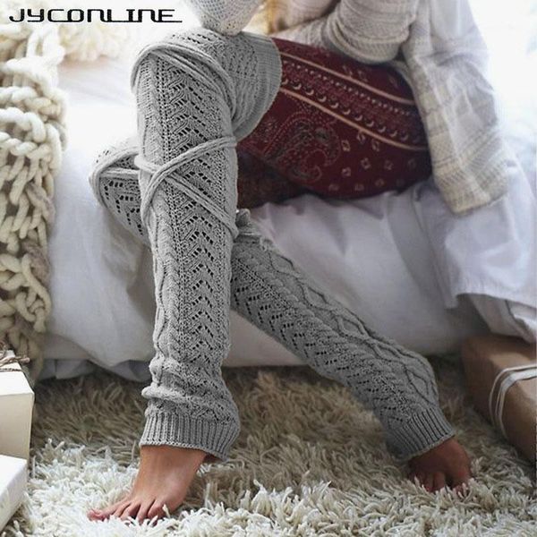 

jyconline winter long warm knitting knee high socks women boot er sock skinny stockings girl's polainas1, Black;white