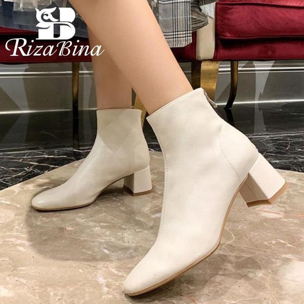 

boots rizabina real leather women ankle fashion zipper high heel shoes woman warm short boot office lady footwear size 34-39, Black
