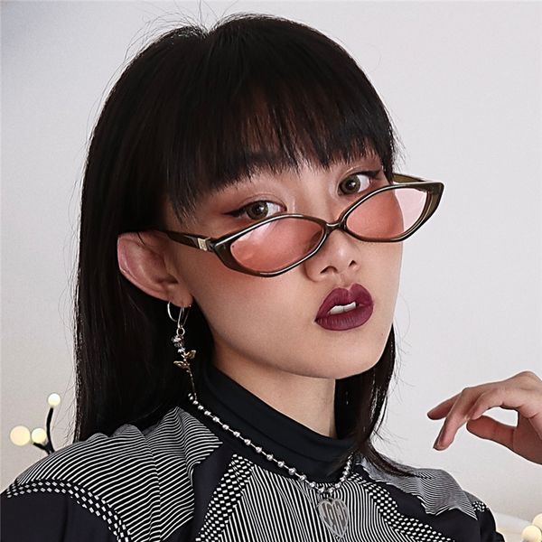 

harajuku wind narrow frame cat eye female small face street sconcave shape sunglasses male fashion personality, White;black