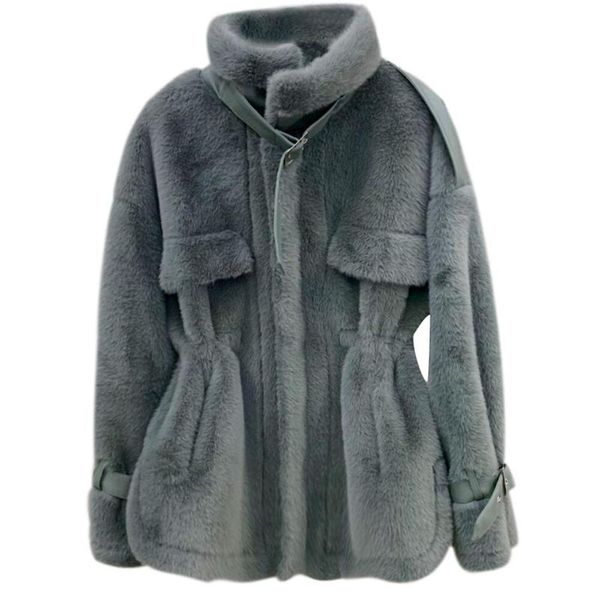

fashion imitation jacket women autumn and winter warm thick mink velvet female motorcycle fur coat, Black