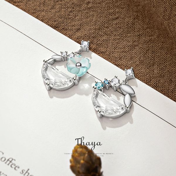 

thaya real 925 silver earring studs sterling silver natural blue flower earrings crystal for women engagement gift fine jewerlry q1111, Golden